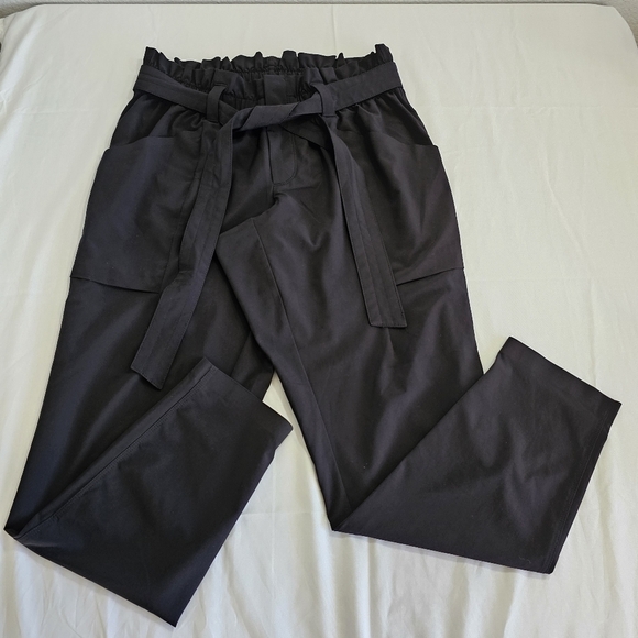Athleta skyline paper bag waist pants size 2 petite black pants with Belt - Picture 1 of 14